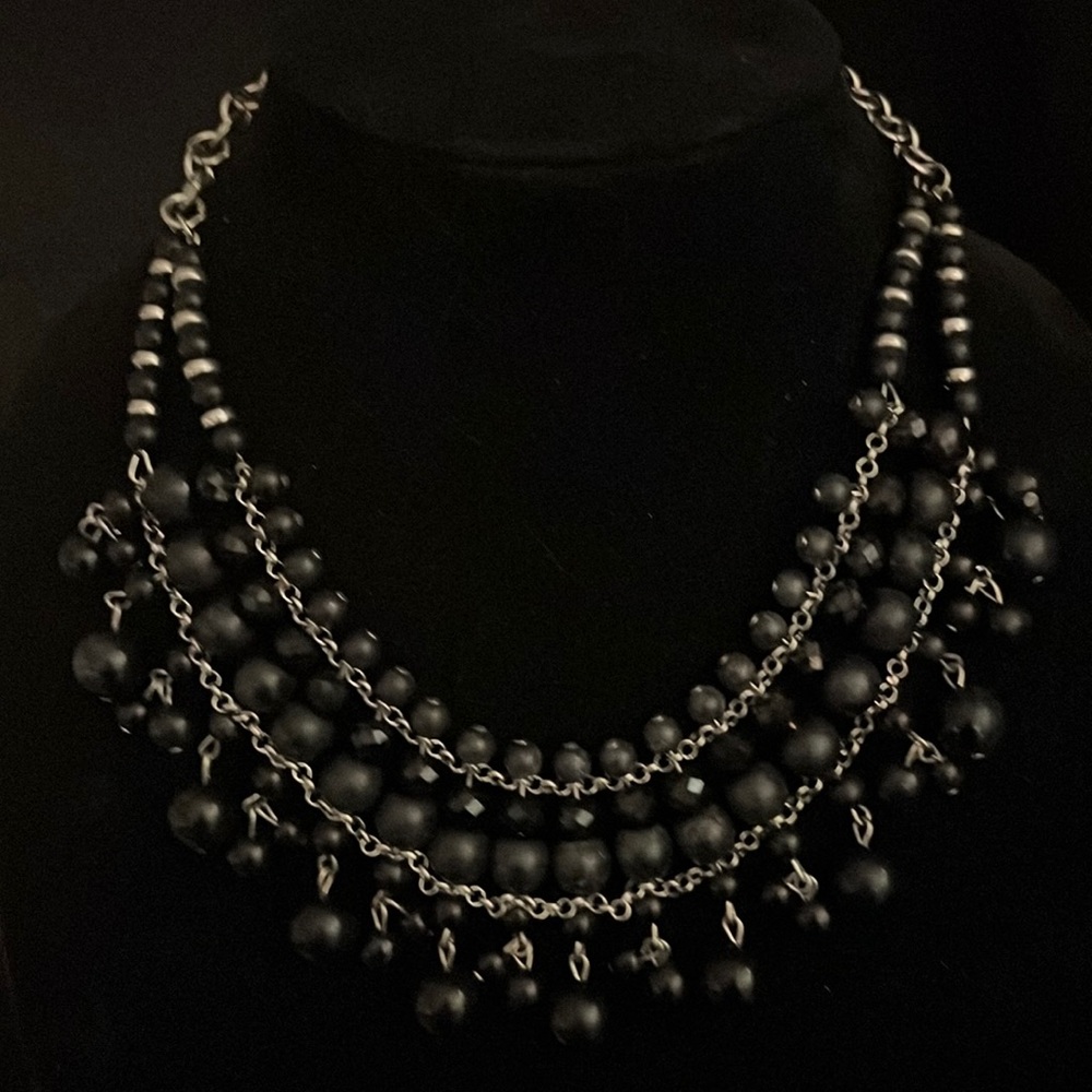 Black Bead Bib Necklace